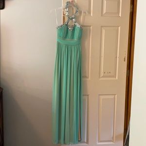 Aqua bedazzled prom dress